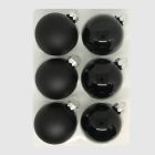 Hat darabos fekete üveg karácsonyi gömb szett fehér csomagolásban, matt és fényes kivitelben (6×8 cm).