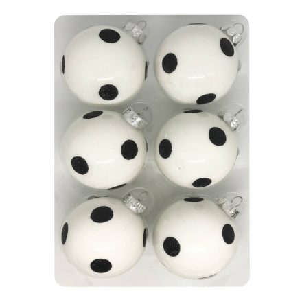 Black and White Dots kézzel festett fekete-fehér üveggömb szett 6*8cm