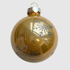 Egyetlen pezsgőszínű üveg gömb ezüst hópehellyel közelről (7 cm).