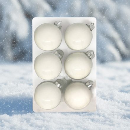 Fehér üveg karácsonyi gömb szett 6x8cm havas háttérrel