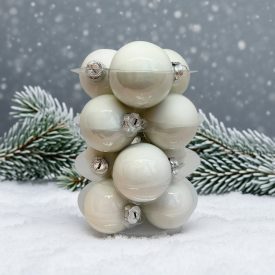 White fényes fehér üveg karácsonyi gömb szett 12x6cm hóesés háttérrel