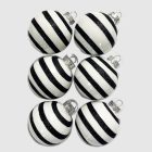 Hat darab fekete csíkos fehér karácsonyi üveggömb szett