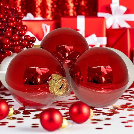 Fényes piros üveg karácsonyi gömbök – Red Shiny szett (12×6 cm) dekoráció a karácsonyfán