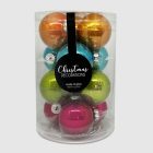 Happy Colours karácsonyi gömb szett henger alakú dobozban, 12 darab színes üvegdísz