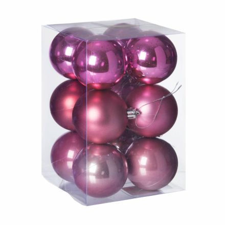 Rózsaszín műanyag karácsonyi gömb szett 12x6cm