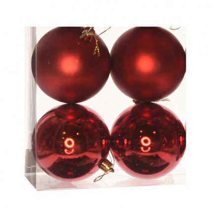 Piros műanyag karácsonyi gömb szett 4x10cm
