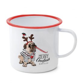   Bádog bögre kutyával Merry Christmas felirattal 11x11x10 cm