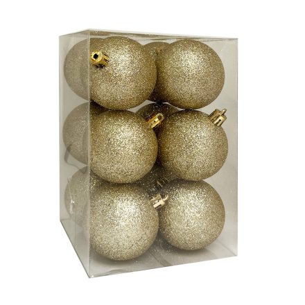 Arany glitteres műanyag karácsonyi gömb szett 12x6cm