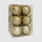 12 darabos arany glitteres karácsonyi gömb szett átlátszó dobozban