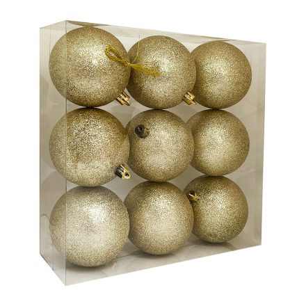 Arany glitteres műanyag karácsonyi gömb szett 9x8cm