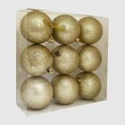 Arany csillámos műanyag karácsonyi gömbök 8 cm-es méretben dobozban