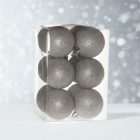 Ezüst glitteres karácsonyi gömb szett 12 darab 6 cm – ünnepi dekoráció