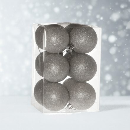 Ezüst glitteres karácsonyi gömb szett 12 darab 6 cm – ünnepi dekoráció