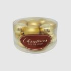 Aranyszínű karácsonyfadísz szett átlátszó hengeres csomagolásban (16×3 cm).