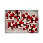 8 darab öntapadós mikulás kabát figura fehér dobozban, piros és fehér színekben.