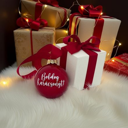 Gyöngyház piros üveggömb egyedi felirattal 8cm 